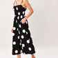 Black DOT THEORY woven midi dress by Flying Tomato featuring a stylish, flowing design with a fitted waist and midi length.