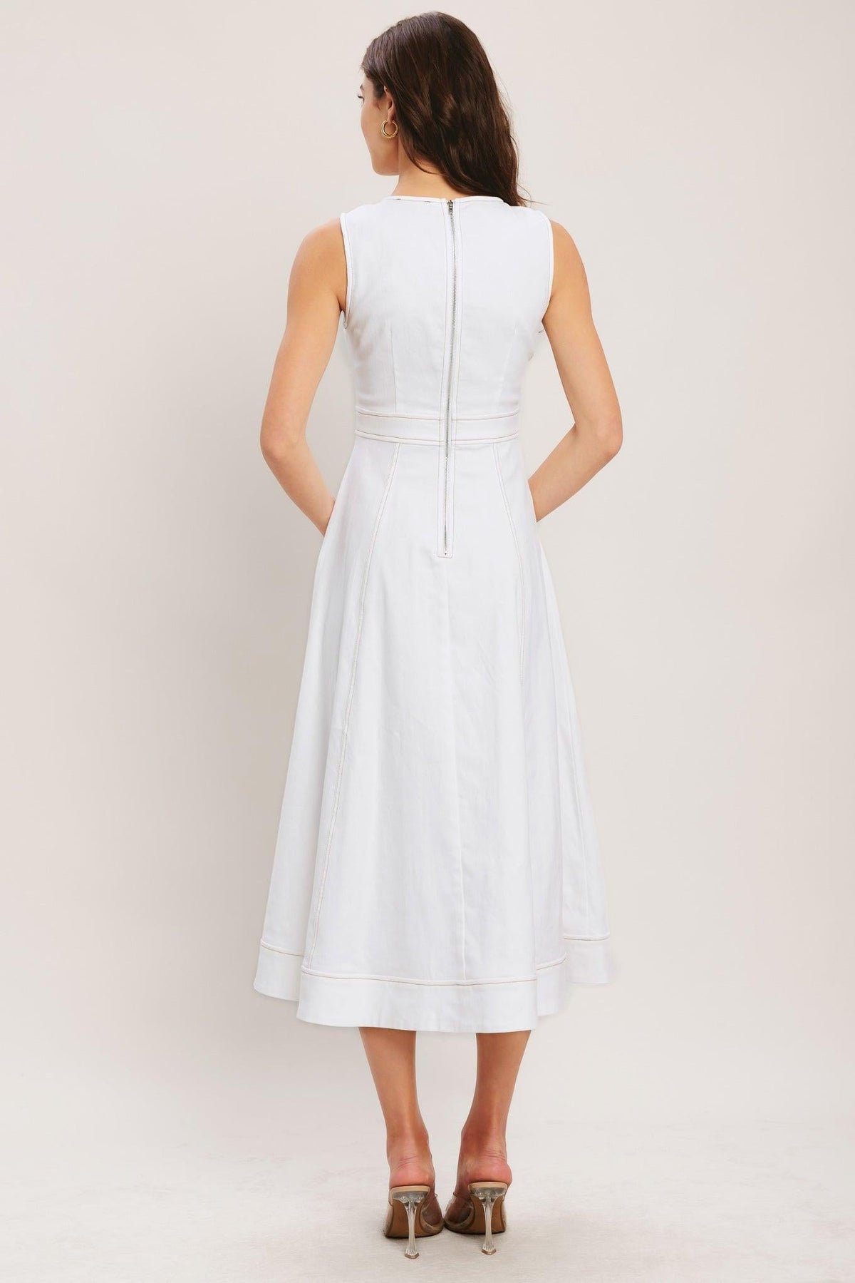 Flying Tomato CLOUDLIGHT summer woven midi dress in white, featuring a breezy, lightweight fabric and relaxed fit.