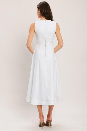 Flying Tomato CLOUDLIGHT summer woven midi dress in white, featuring a breezy, lightweight fabric and relaxed fit.