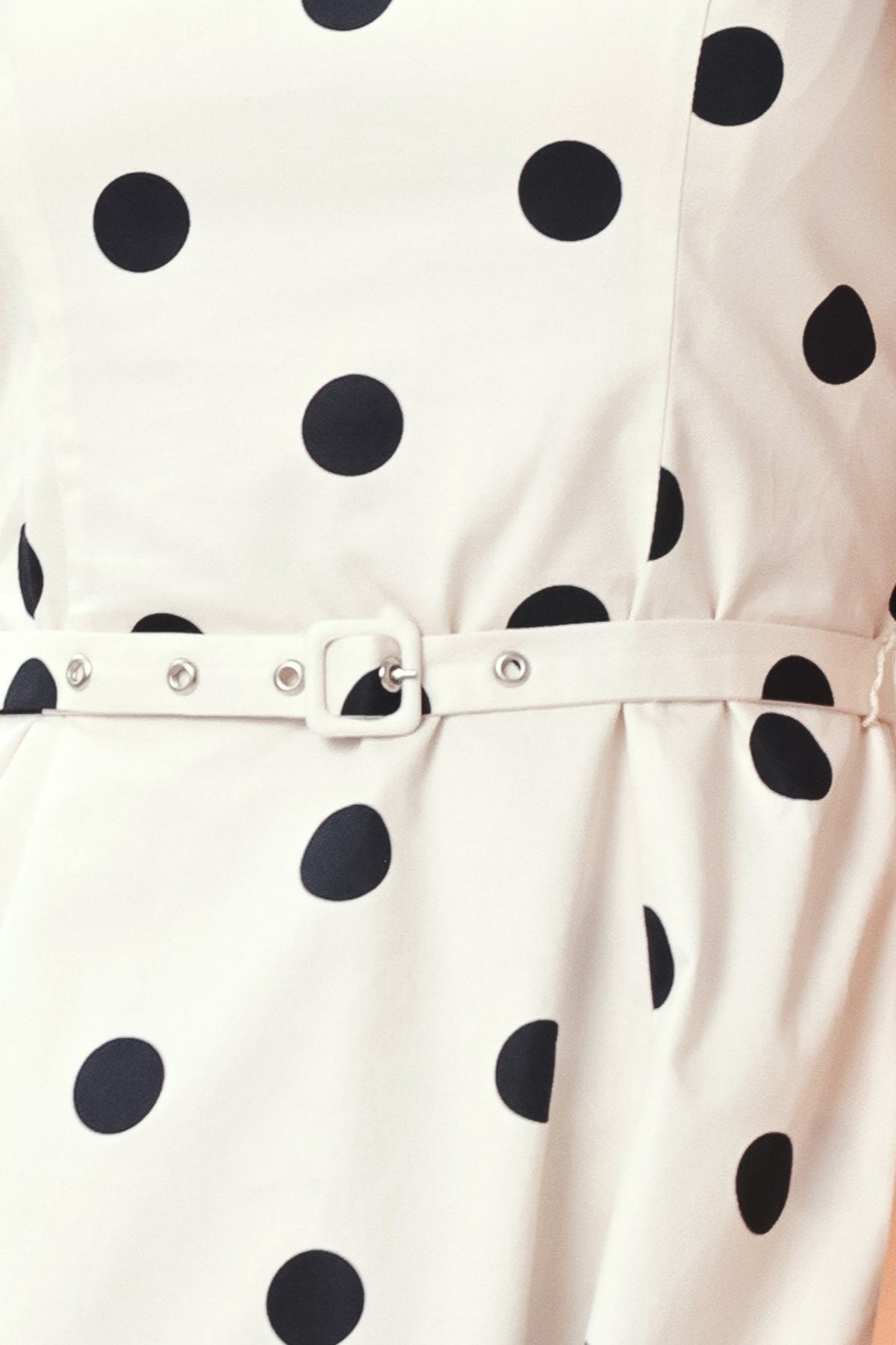 Flying Tomato PURE POLKA woven midi dress in ivory, featuring a polka dot pattern and sleeveless design.
