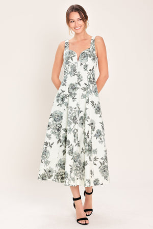 Flying Tomato Forever Young woven midi dress in cream and black with a relaxed fit and stylish pattern.