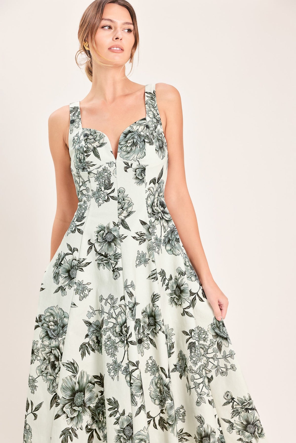 Flying Tomato Forever Young woven midi dress in cream and black, with a stylish, flowing design perfect for casual or semi-formal wear.