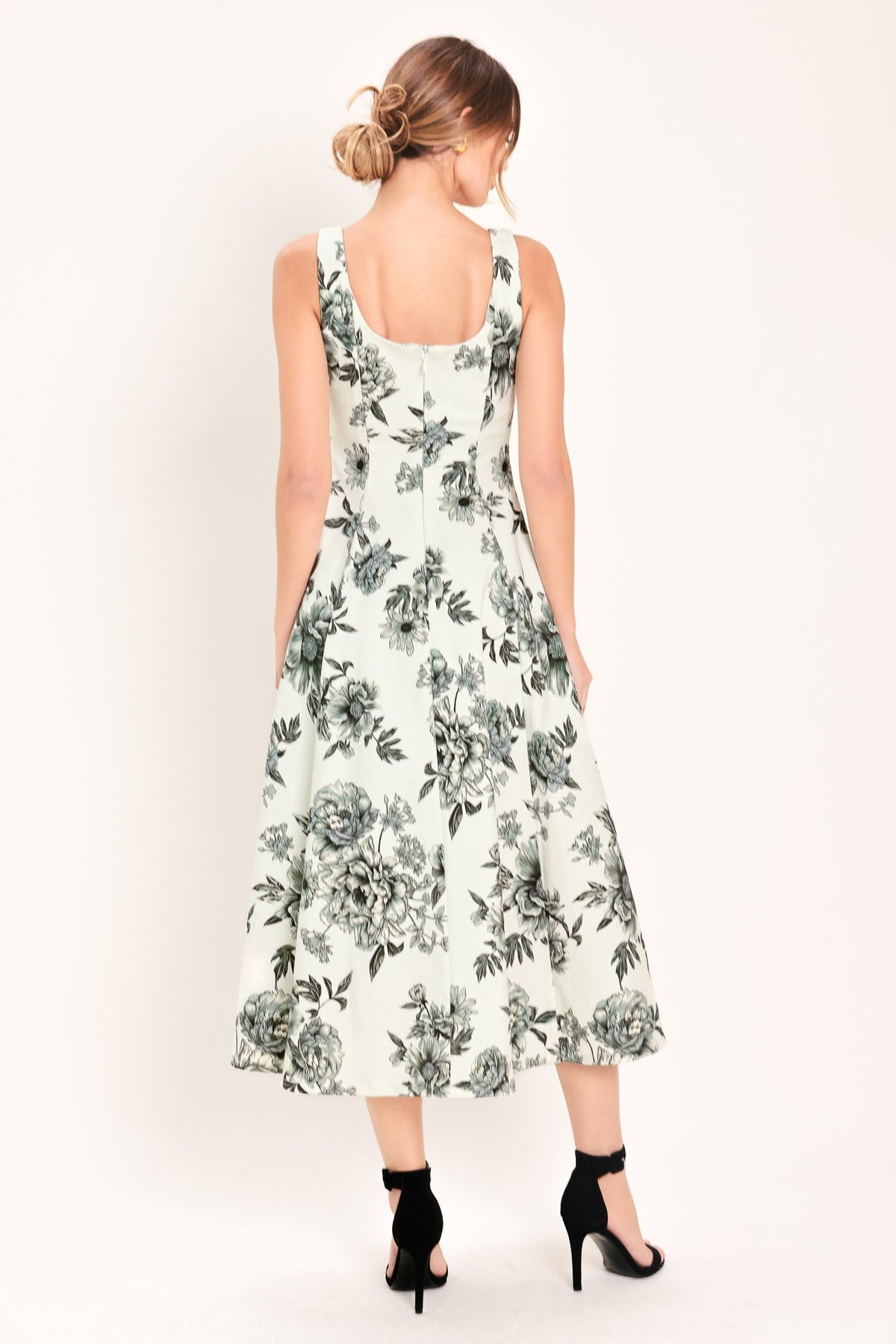 Flying Tomato Forever Young woven midi dress in cream and black, featuring a stylish, comfortable design with a flowing silhouette.