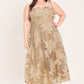 Flying Tomato Sandy Bloom floral woven lace midi dress in tan, featuring intricate lace details and a flowy, elegant design.