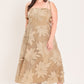 Flying Tomato Sandy Bloom floral woven lace midi dress in tan with intricate lace details and a flowing silhouette.