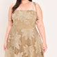 Flying Tomato Sandy Bloom floral woven lace midi dress in tan, featuring intricate lace details and a flowing silhouette.