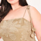 Flying Tomato Sandy Bloom floral woven lace midi dress in tan with intricate floral lace details and a flowing silhouette.
