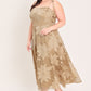 Flying Tomato Sandy Bloom floral woven lace midi dress in tan, featuring intricate lace details and a flowing silhouette.
