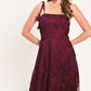 Flying Tomato Sandy Bloom floral woven lace midi dress in burgundy, featuring intricate lace details and a flowing silhouette.