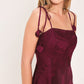 Flying Tomato Sandy Bloom floral woven lace midi dress in burgundy, featuring a feminine lace design and comfortable fit.