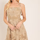 Flying Tomato Sandy Bloom floral woven lace midi dress in tan, featuring a fitted bodice and flowing skirt for elegant summer wear.