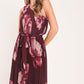 CRIMSON AFFAIR BURGUNDY PLEATED ONE-SHOULDER MAXI DRESS