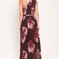 CRIMSON AFFAIR BURGUNDY PLEATED ONE-SHOULDER MAXI DRESS