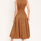 SADDLE SUEDE SWING FAUX SUEDE MIDI DRESS