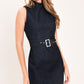 Deep indigo Flying Tomato Poise denim mini dress with long sleeves and fitted waist, styled for casual or semi-formal occasions.