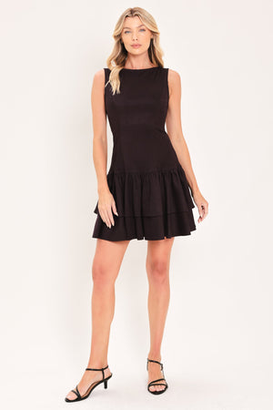 Flying Tomato shadow dropwaist faux suede mini dress in chocolate brown, featuring a stylish dropwaist design and short sleeves.