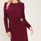 BORDEAUX SCULPT BURGUNDY GATHERED HARDWARE MIDI DRESS