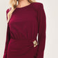BORDEAUX SCULPT BURGUNDY GATHERED HARDWARE MIDI DRESS