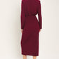 BORDEAUX SCULPT BURGUNDY GATHERED HARDWARE MIDI DRESS