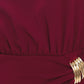 BORDEAUX SCULPT BURGUNDY GATHERED HARDWARE MIDI DRESS