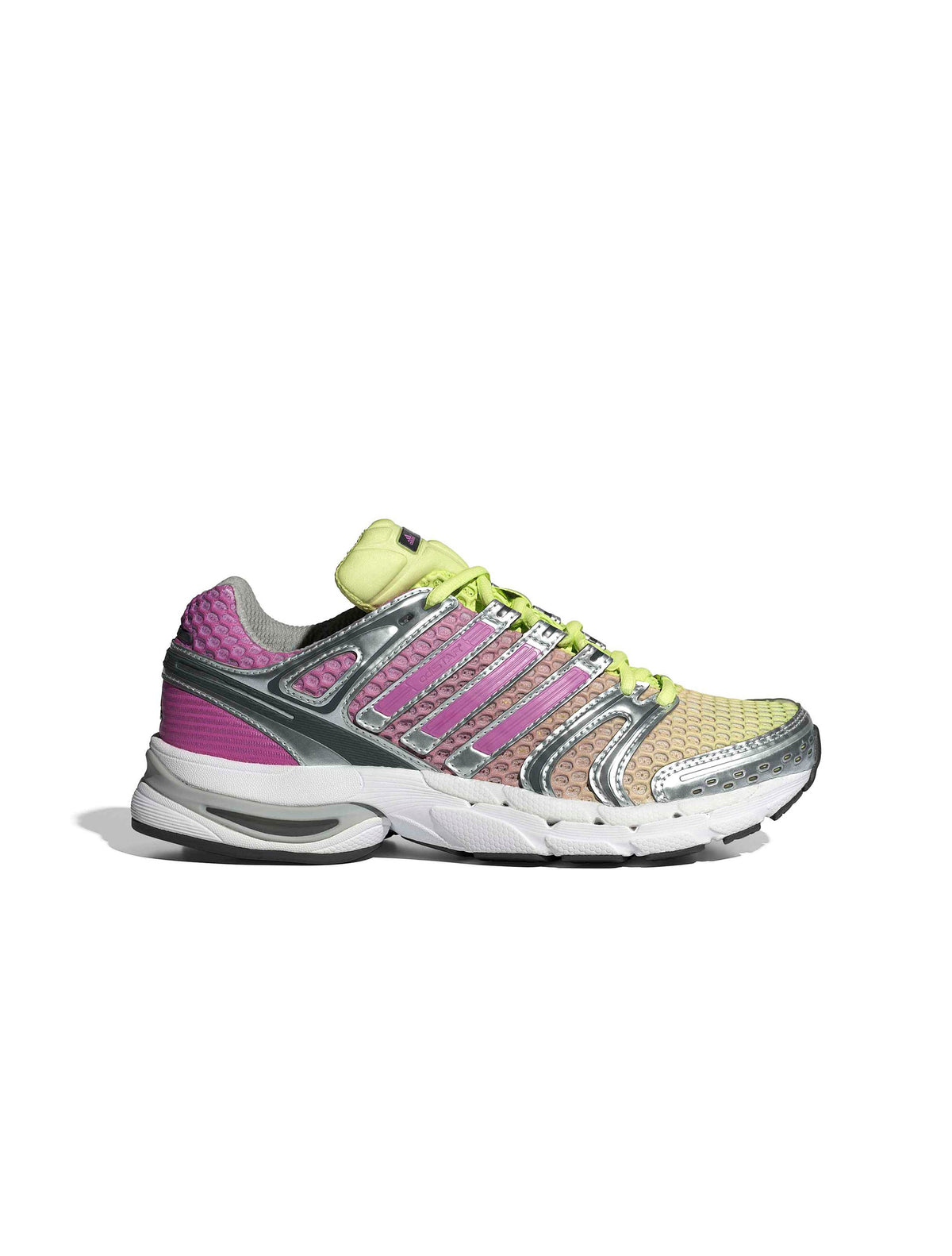 Side view of Adidas Womens Adistar Control 5 sneakers in lilac with white details, designed for running and active wear.