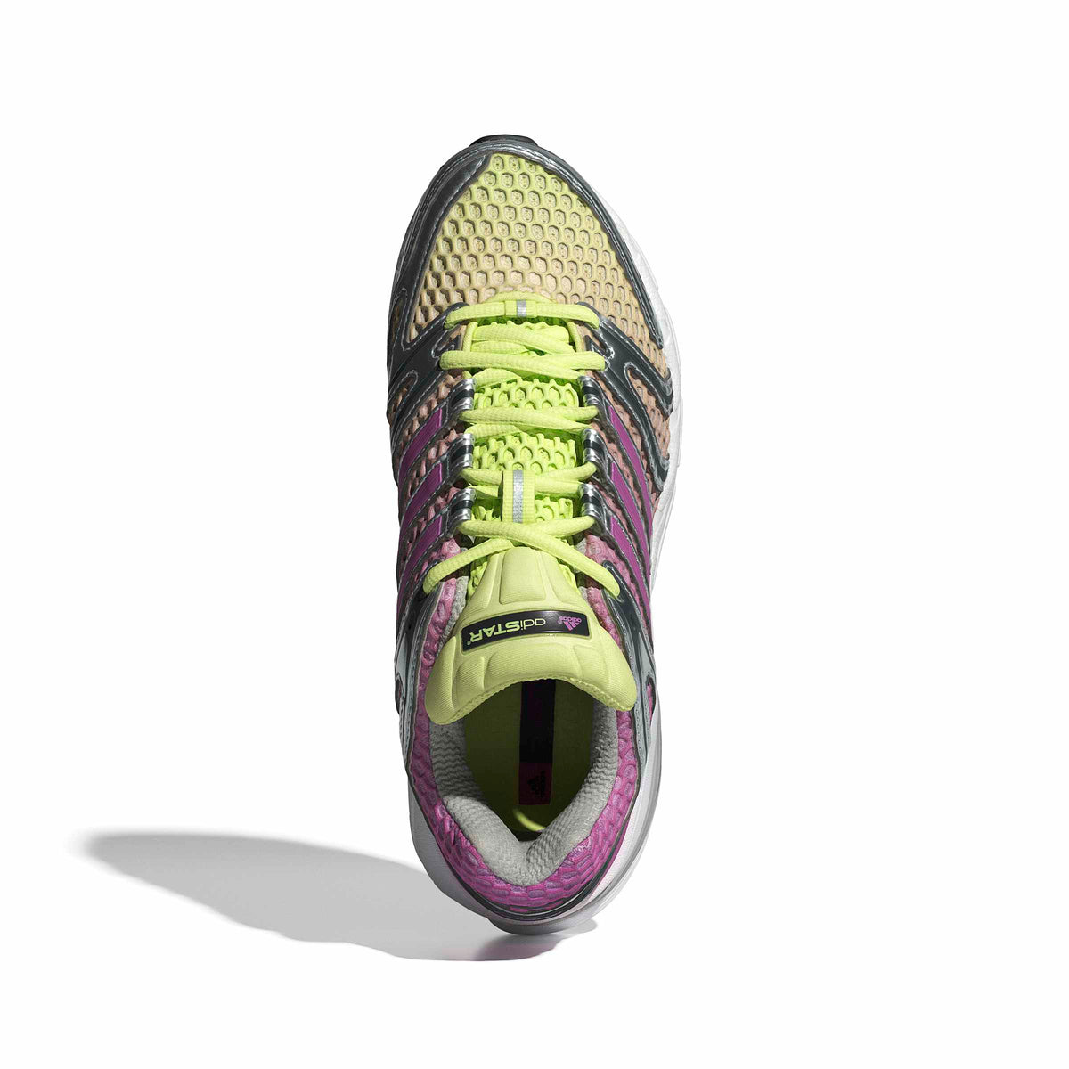 Adidas Womens Adistar Control 5 Lilac athletic footwear, top portrait view showing sleek design and supportive structure.