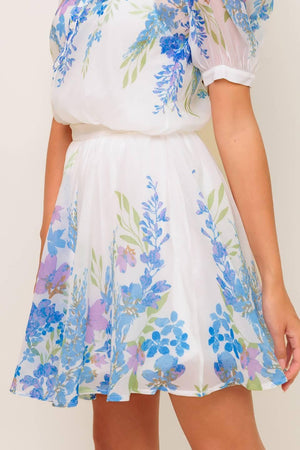 Ivory Sunset Sail woven mini full skirt by Flying Tomato, featuring a lightweight, flowy design with detailed woven fabric.