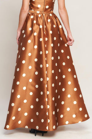 Flying Tomato chic polka flow woven full maxi skirt in caramel color, flowy and stylish for casual or dressy wear
