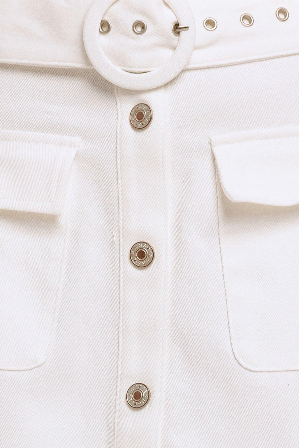 Flying Tomato Easy Wear Western Woven Midi Skirt in white denim with a flowy, midi-length design and Western-inspired details.