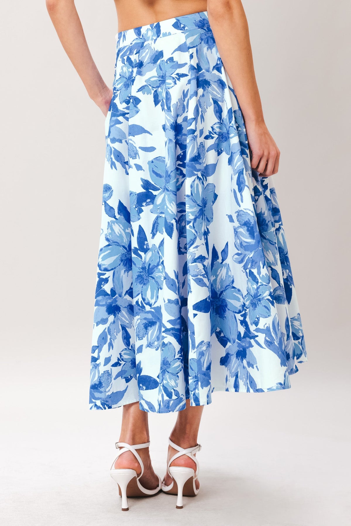 Flying Tomato SKY BLOSSOM woven full circle skirt in off-white and blue, featuring a flowing, feminine design.