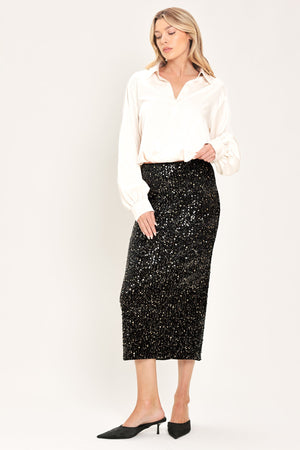 Flying Tomato Midnight Edit Black Statement Skirt, stylish black skirt with bold design, perfect for a statement look.
