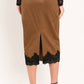 UMBER LACE AFTERGLOW FAUX SUEDE STRAIGHT SKIRT