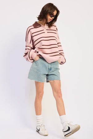 Emory Park Oriel Shorts in classic denim, displayed on a hanger with a folded view showing the front and back details.