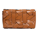 Woven clutch handbag by thebagicon featuring intricate woven patterns and a compact design for stylish accessories.