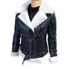 Jaynes Sheepskin Black and White Biker Shearling Jacket - Black
