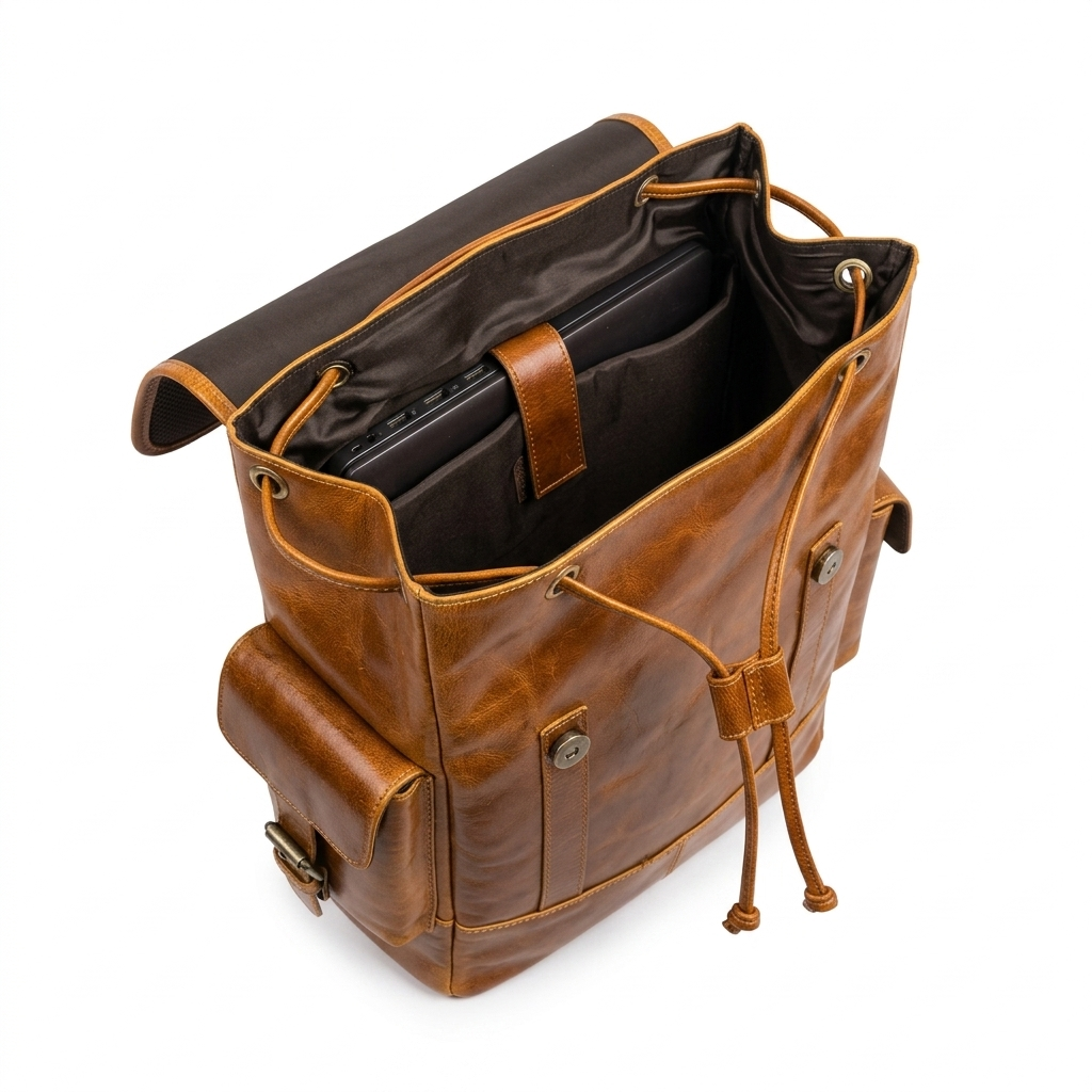 Earthen leather laptop backpack by Classy Leather Bags, luxury brown leather design