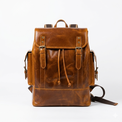 Earthen leather laptop backpack by Classy Leather Bags, luxury brown leather design