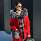 Roma Genuine Silver Fox Fur Rabbit Fur Insulated Parka in Red