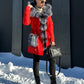 Roma Genuine Silver Fox Fur Rabbit Fur Insulated Parka in Red