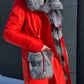 Roma Genuine Silver Fox Fur Rabbit Fur Insulated Parka in Red