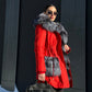 Roma Genuine Silver Fox Fur Rabbit Fur Insulated Parka in Red