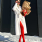 Genuine Mink Fur Rex Fur Trim Virgin Wool Coat in White