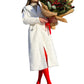 Genuine Mink Fur Rex Fur Trim Virgin Wool Coat in White