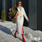 Genuine Mink Fur Rex Fur Trim Virgin Wool Coat in White