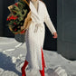 Genuine Mink Fur Rex Fur Trim Virgin Wool Coat in White