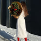 Genuine Mink Fur Rex Fur Trim Virgin Wool Coat in White