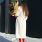 Genuine Mink Fur Rex Fur Trim Virgin Wool Coat in White