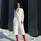Genuine Mink Fur Rex Fur Trim Virgin Wool Coat in White