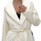Genuine Mink Fur Rex Fur Trim Virgin Wool Coat in White