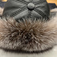 Genuine Silver Fox Fur Genuine Leather Hat